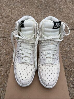 Nike White High-Top Heel Sneakers with Black Logo Accent